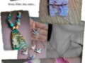 Collage de joyas y accesorios hechos a mano con texturas y colores vibrantes. Versos, Klimt, alas, sodas...