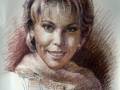 Retrato de una mujer sonriente en pastel, firmado por el artista en 2013.