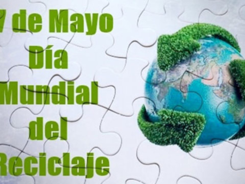 Día Mundial del Reciclaje, 17 de Mayo. Imagen con un rompecabezas que representa la Tierra cubierta por plantas verdes.