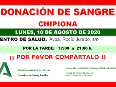Llamamiento a una nueva donación colectiva de sangre en Chipiona el lunes 10 de agosto