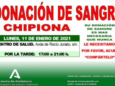 Llamamiento a dar vida donando sangre en Chipiona el próximo lunes 11 de enero 