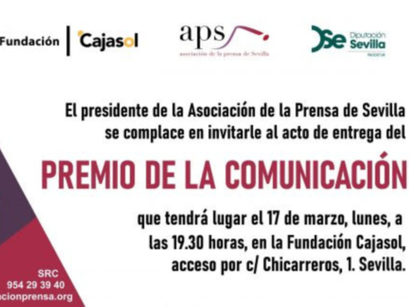17 de marzo: Invitación al acto de entrega del Premio de la Comunicación en su trigésima segunda edición