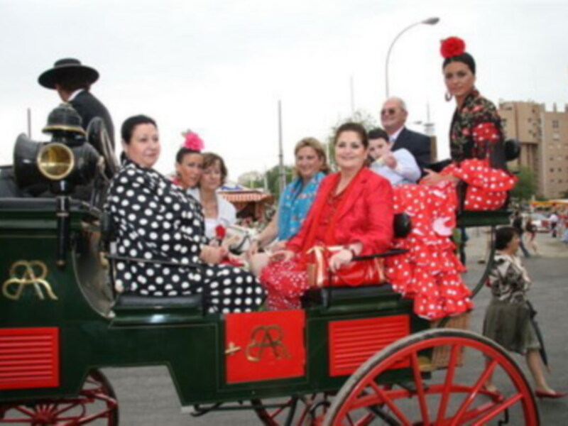 Anselma en coche de caballos por la Feria de Sevilla