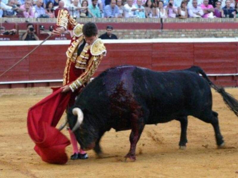 Susto y voltereta de José Tomás que sufrió una cogida en Huelva sin consecuencias