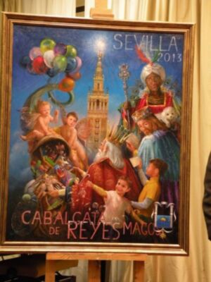 Sevilla.Presentado el cartel anunciador de la cabalgata de Reyes Magos del 2013, obra del pintor José Alberto Bedoya.