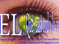 Un ojo humano con el globo terrestre pintado en la pupila. El texto "EL" está en letras grandes azules y el resto del texto es de color blanco. La imagen pertenece al grupo "Angel Leon" y se puede acceder a través de la dirección proporcionada.