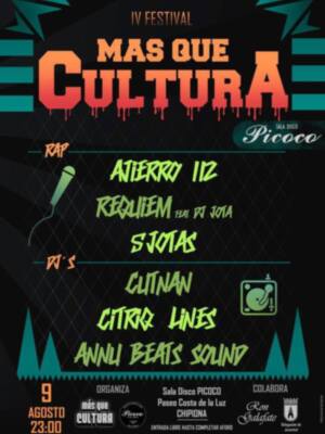 La cuarta edición del festival Más que Cultura se celebrará el 9 de agosto(Chipiona)