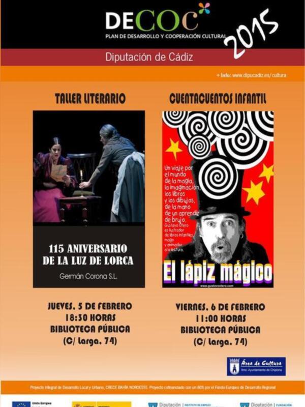 Un taller literario sobre Lorca y una actividad de cuentacuentos cierra el DECOC 2014 con un total de 21 actividades(Chipiona)  