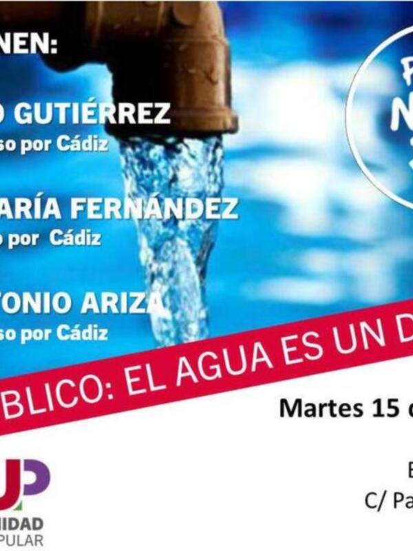 Hoy martes a las 8 y media de la tarde  en la peña el Chusco  IU Unidad Popular celebrará una charla coloquio sobre el agua como derecho humano.