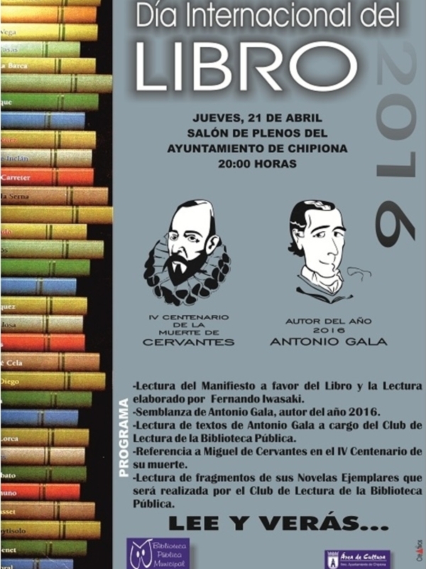 Chipiona dedicará el acto institucional del Día del Libro a Miguel de Cervantes y Antonio Gala