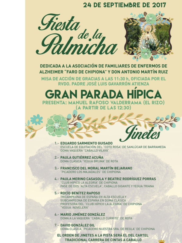 En la calle el cartel de la Fiesta de la Palmicha que se celebra el 24 de septiembre, dedicada a la asociación de familiares de enfermos de Alzheimer