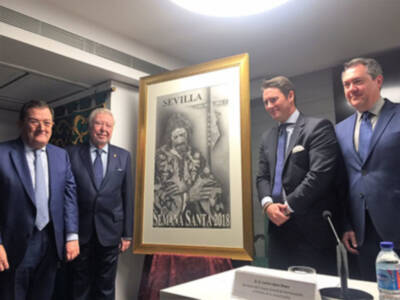 Presentación en Caja Rural del Sur del cartel de la Semana Santa de Sevilla 2018, obra de José Gutiérrez Aragón