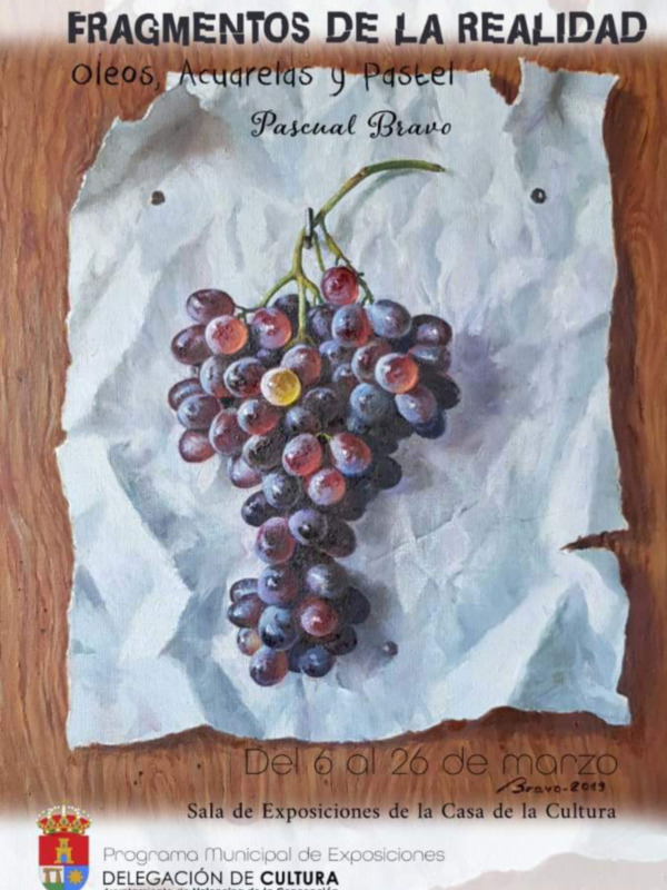 Exposición de oleos, acuarelas y pastel titulada "Fragmentos de la Realidad" por Pascual Bravo. Del 6 al 26 de marzo en la Sala de Exposiciones de la Casa de la Cultura.