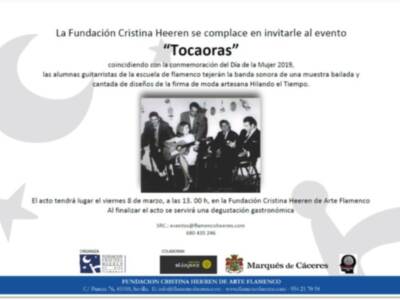 La Fundación Cristina Heeren se complace en invitarle al evento “Tocaoras” coincidiendo con la conmemoración del Día de la Mujer 2019