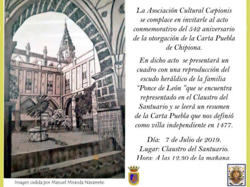 Caepionis celebrará el 7 de julio el acto conmemorativo del nacimiento de Chipiona para reclamar que se convierta en fiesta local