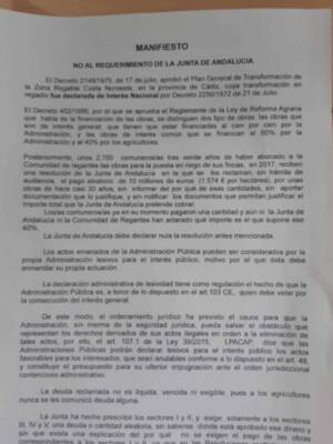 La plataforma de regantes afectados inicia una recogida de firmas para mostrar el rechazo al requerimiento de la Junta del cobro de 10 millones