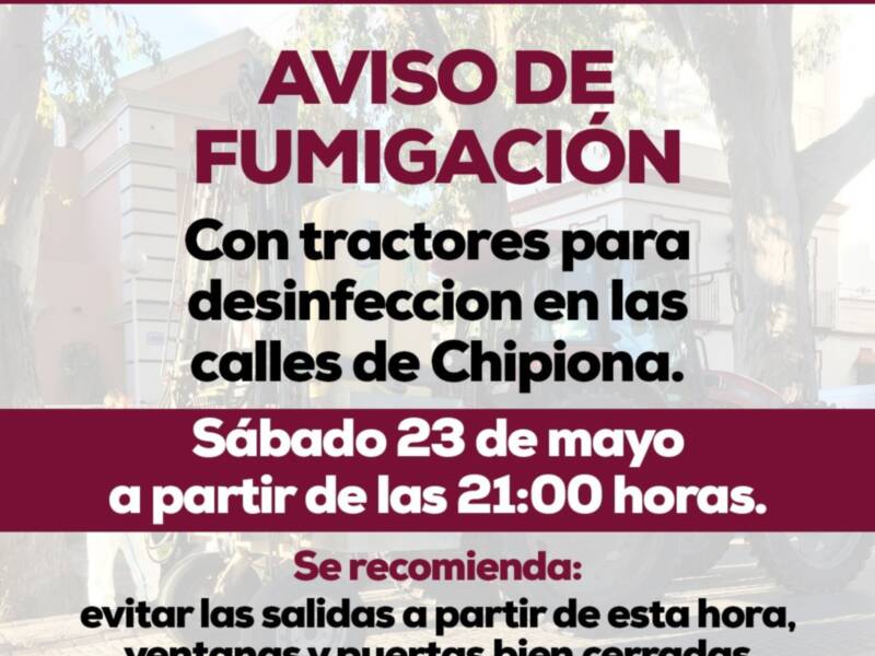 Agricultura realizará el sábado una nueva fumigación con tractores en Chipiona