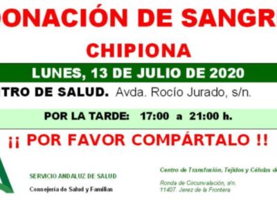 Llamamiento del Centro de Transfusión, Tejidos y Células de Cádiz para una donación colectiva de sangre el próximo lunes en Chipiona
