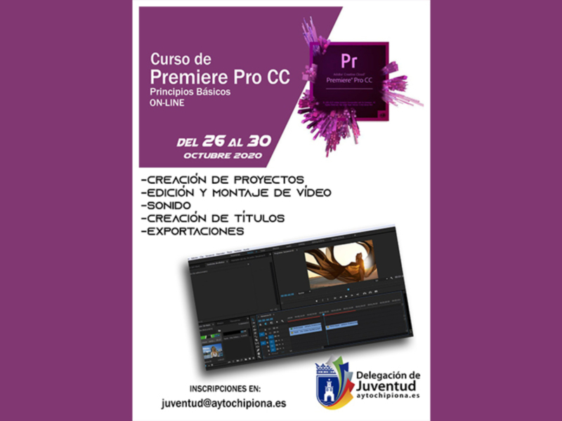 Abierta la inscripción para un curso básico online de la Delegación de Juventud sobre edición de vídeo con Adobe Premiere Pro 