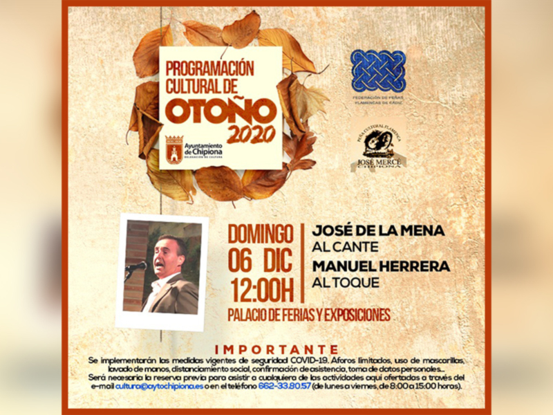 El Otoño Cultural chipionero concluye el próximo domingo con un recital del cantaor flamenco José de la Mena 