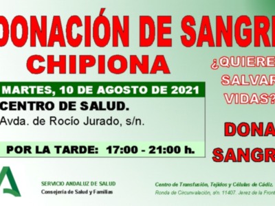 Convocan donación de sangre en Chipiona el próximo martes 10 de agosto en el Centro de Salud