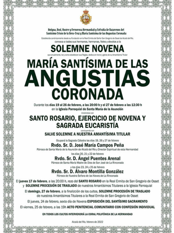 La Novena en honor a la Virgen de las Angustias de Alcalá del Río marca el paso para los Ejercicios Precuaresmales.