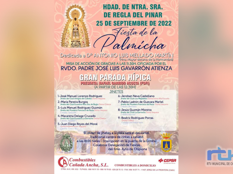 La Fiesta de la Palmicha se celebrará el 25 de septiembre y estará dedicada a Antonio Luis Mellado Martín