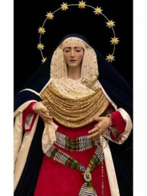Maria Santisima  de la Esperanza de Alcalá del Río vestida para la Cuaresma en Tiempo de penitencia, ayuno y abstinencia