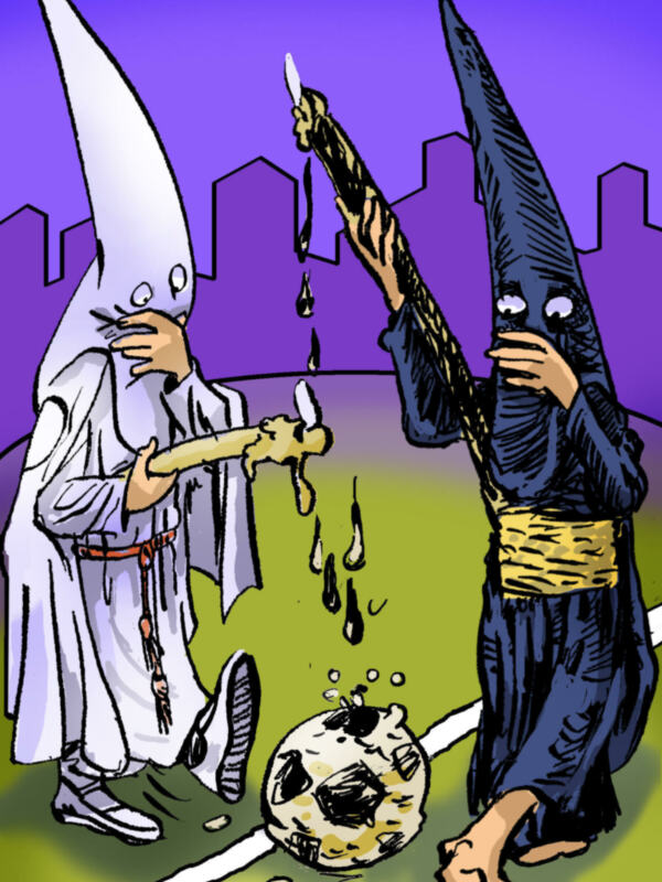 El fútbol y la semana santa visto por Dani Rosel para ilustrar la  conferencia De Francisco Correal sobre Semana Santa y futbol en el Colegio Notarial