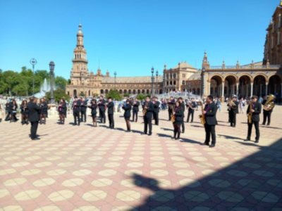 La Banda Joven de Marcilla actuó en la Plaza de España y la Real Maestranza de Sevilla