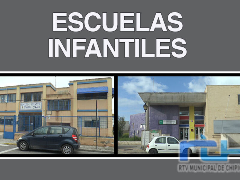 Escuelas Infantiles en Chipiona, con imagen de dos edificios y un coche estacionado.