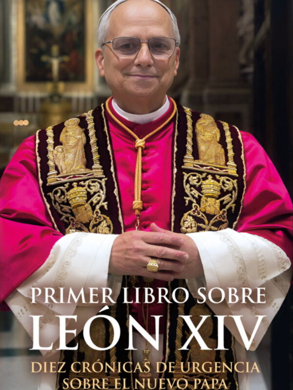 Portada de un libro sobre el Papa León XIV, con una imagen del cardenal en traje sacerdotal.